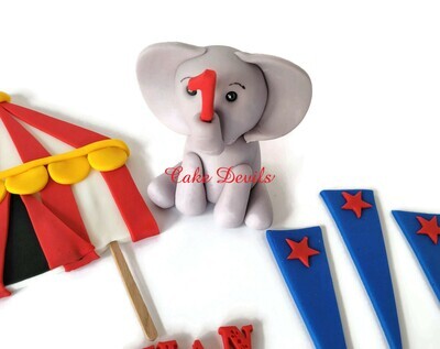 Fondant Elephant Circus Carnival Tent Cake Toppers