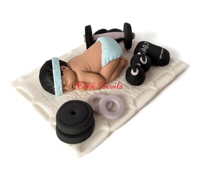 Fondant Exercise Baby Shower Cake Topper for the cross fit baby