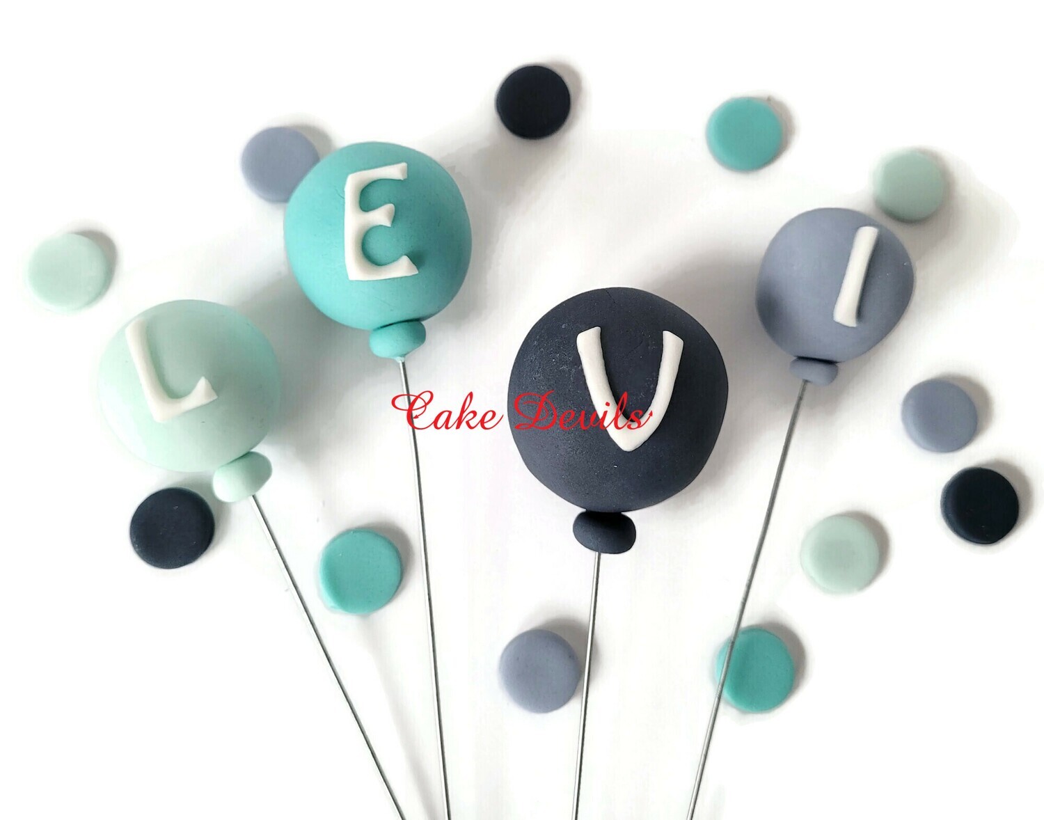 Fondant Letter Balloons Cake Toppers with Dots for birthday, shower cake and more!