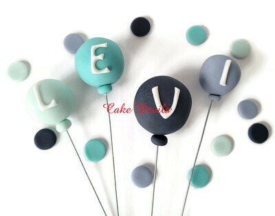 Fondant Letter Balloons Cake Toppers with Dots for birthday, shower cake and more!
