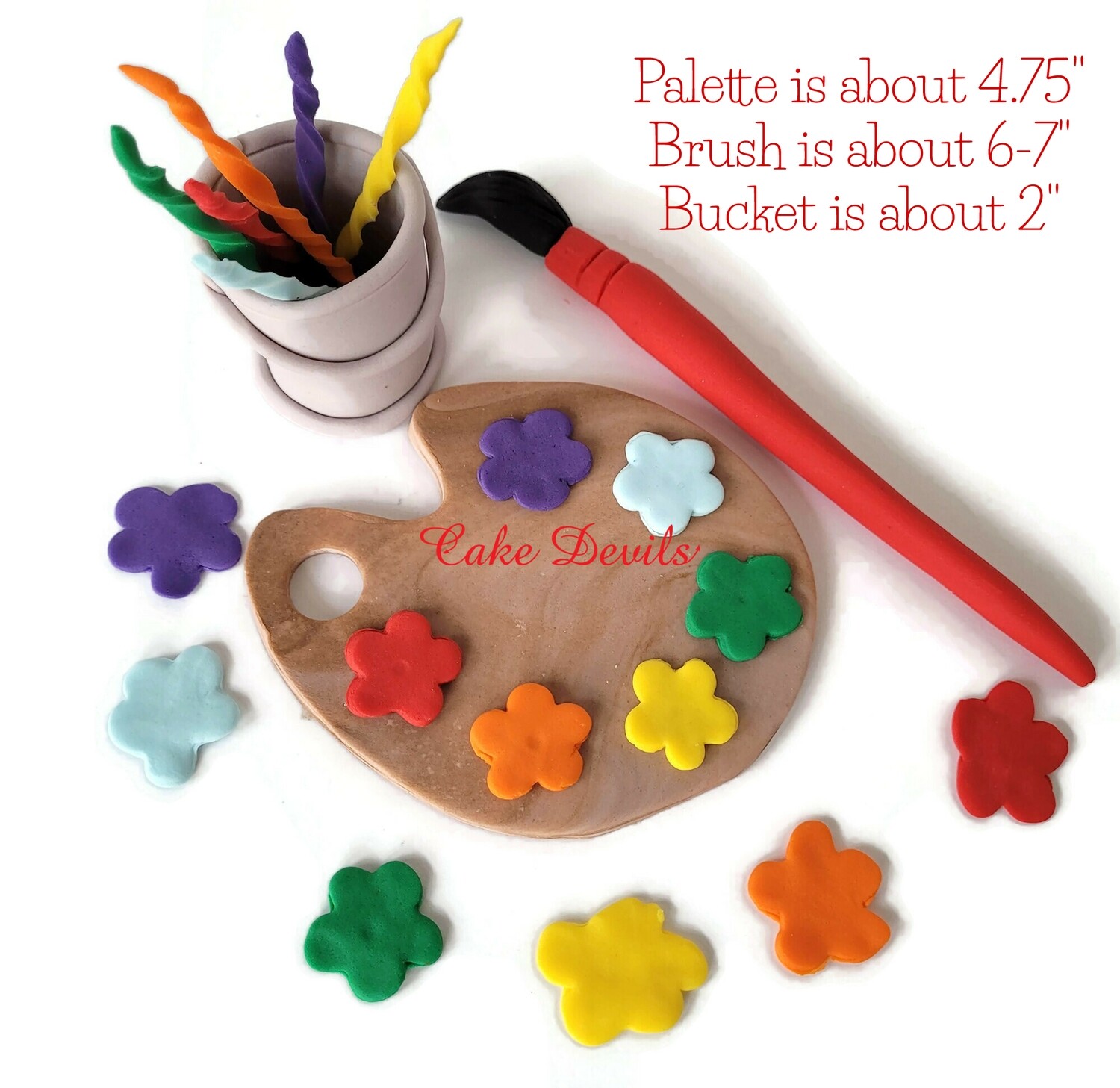 Fondant Art Cake Toppers with Paint Palette, Brush, and Bucket