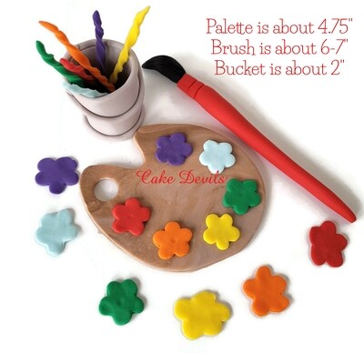 Fondant Art Cake Toppers with Paint Palette, Brush, and Bucket