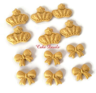 Small Fondant Bows and Crowns Perfect for Cake Pops, Pretzel Rods, and Mini Cupcakes, Handmade Edible small fondant bow cake toppers