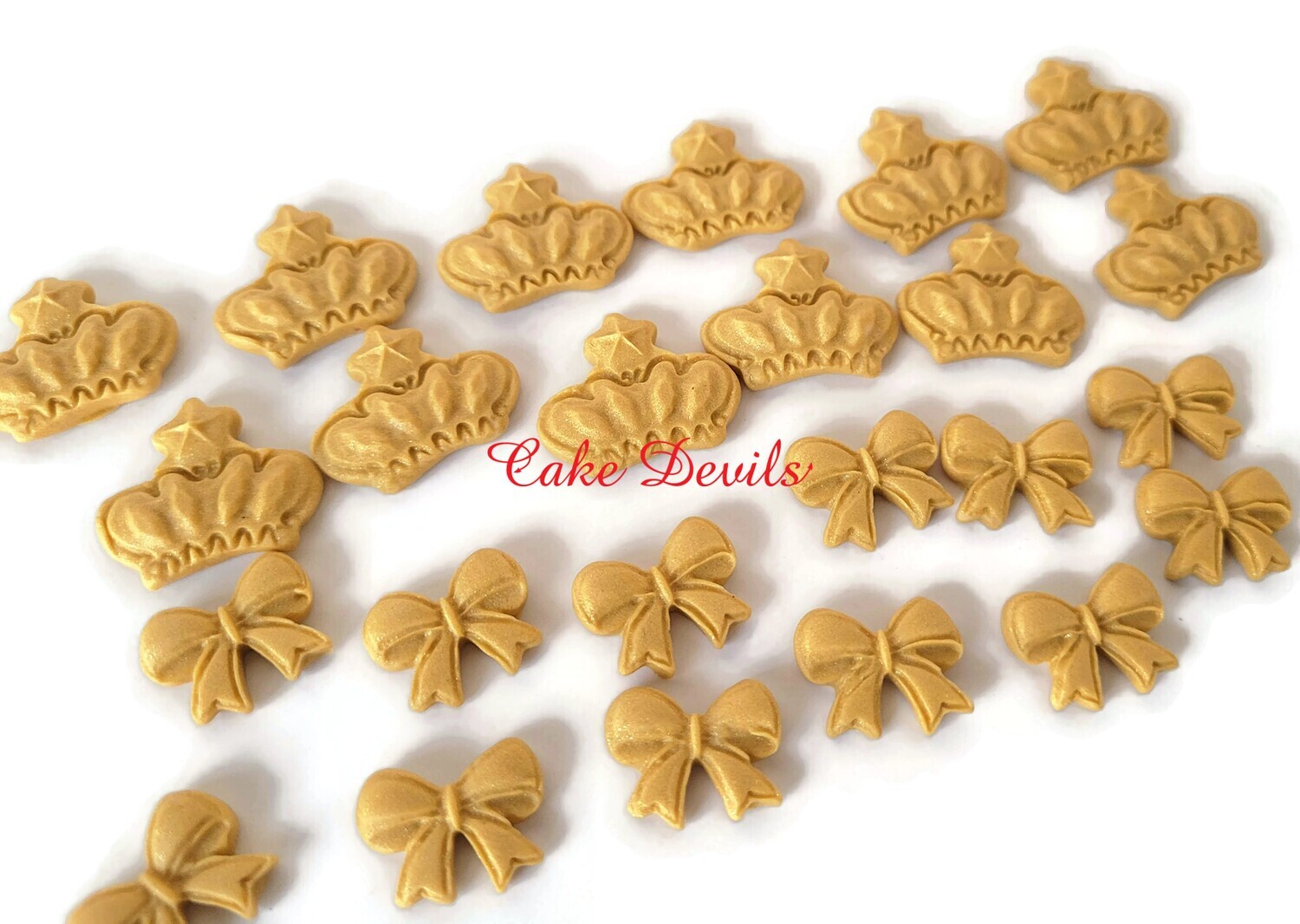 Small Fondant Bows and Crowns Perfect for Cake Pops, Pretzel Rods, and Mini Cupcakes, Handmade Edible small fondant bow cake toppers