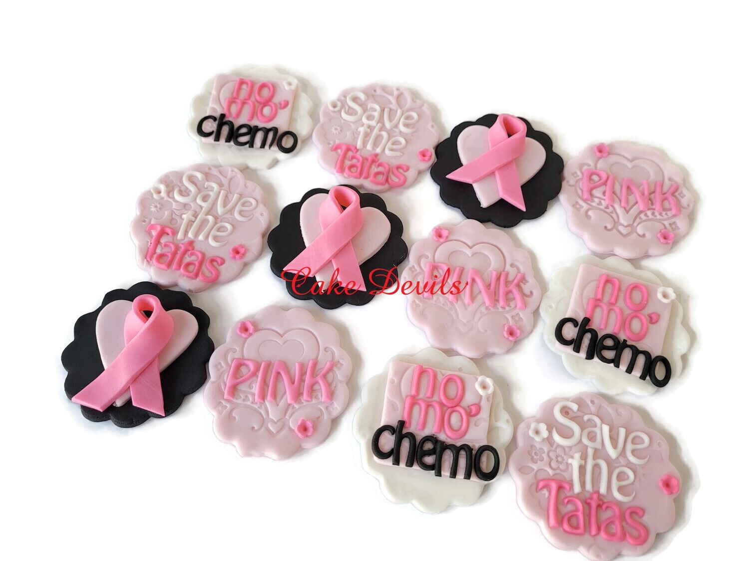 Fondant End of Cancer Cupcake Toppers, Breast Cancer Awareness Month