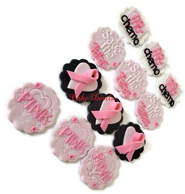 Fondant End of Cancer Cupcake Toppers, Breast Cancer Awareness Month