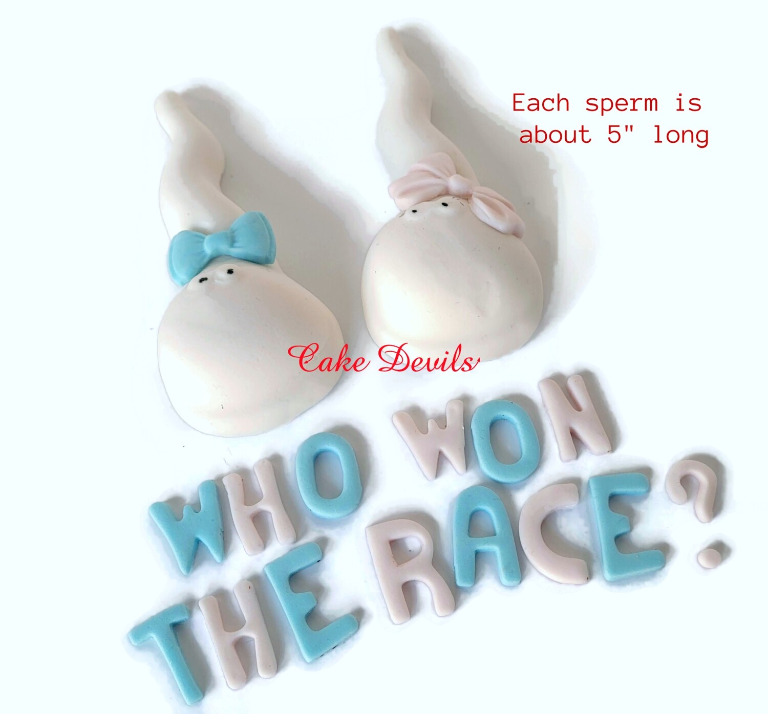 Who Won the Race Sperm Gender Reveal Cake Toppers, Boy or Girl Baby, Pink or Blue
