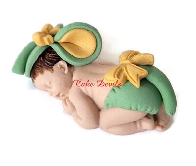 Fondant Baby Sleeping Baby Shower Cake Topper dressed as an Elephant with an toy elephant head pillow