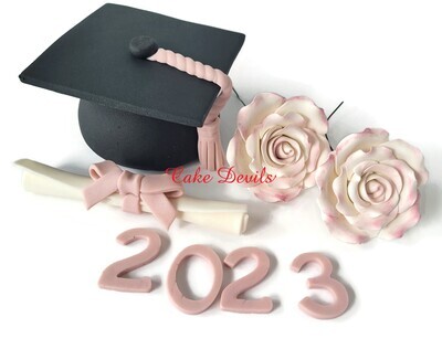 Fondant Graduation Roses, Cap, Mortar Board Fondant Cake Topper with Diploma and Year