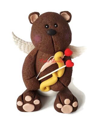 Fondant Valentine's Day Teddy Bear Cake Topper, Cupid's Arrow and Angel Wings! Also great for Baby Shower, Birthday and more!
