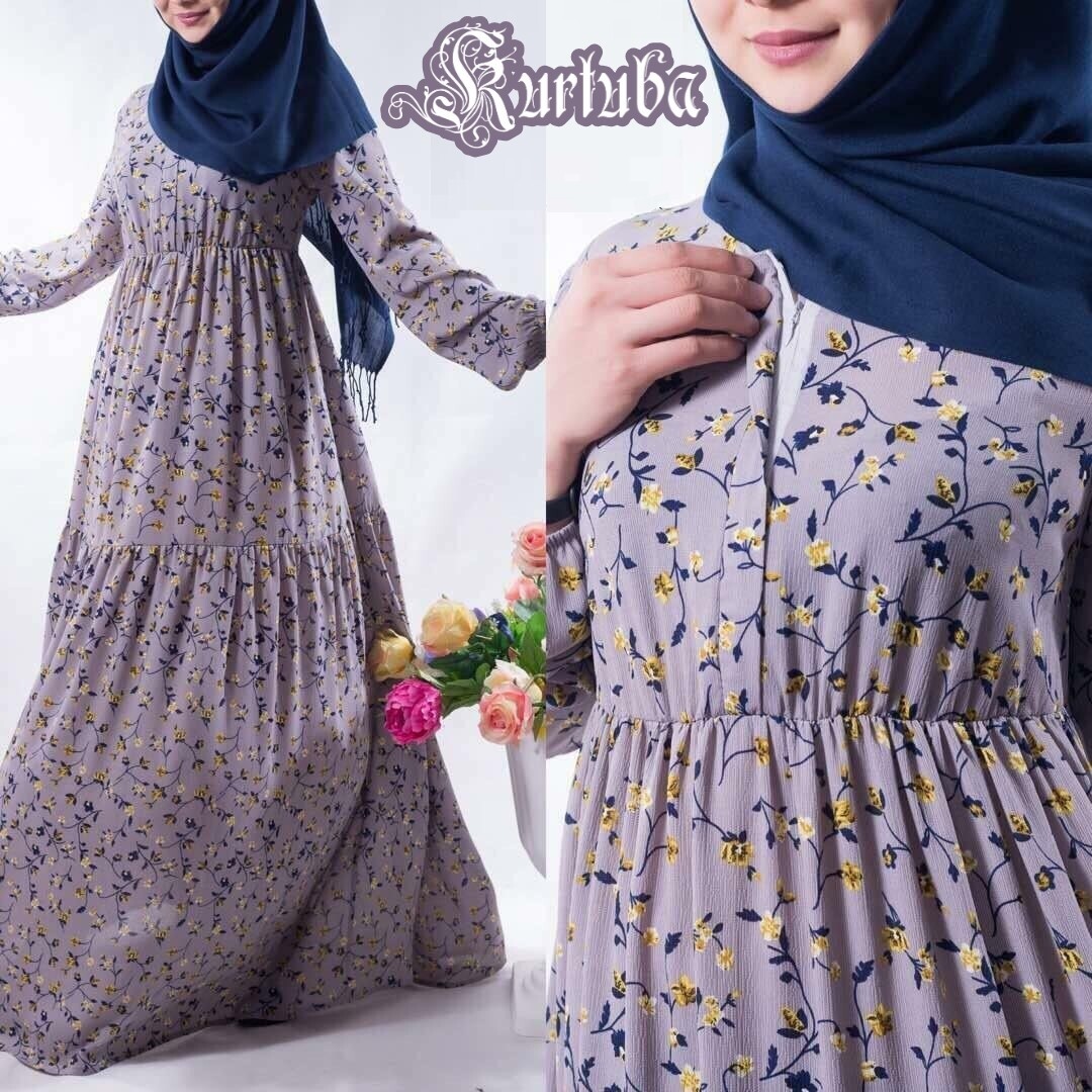 Abaya Dress Gray Floral Assole