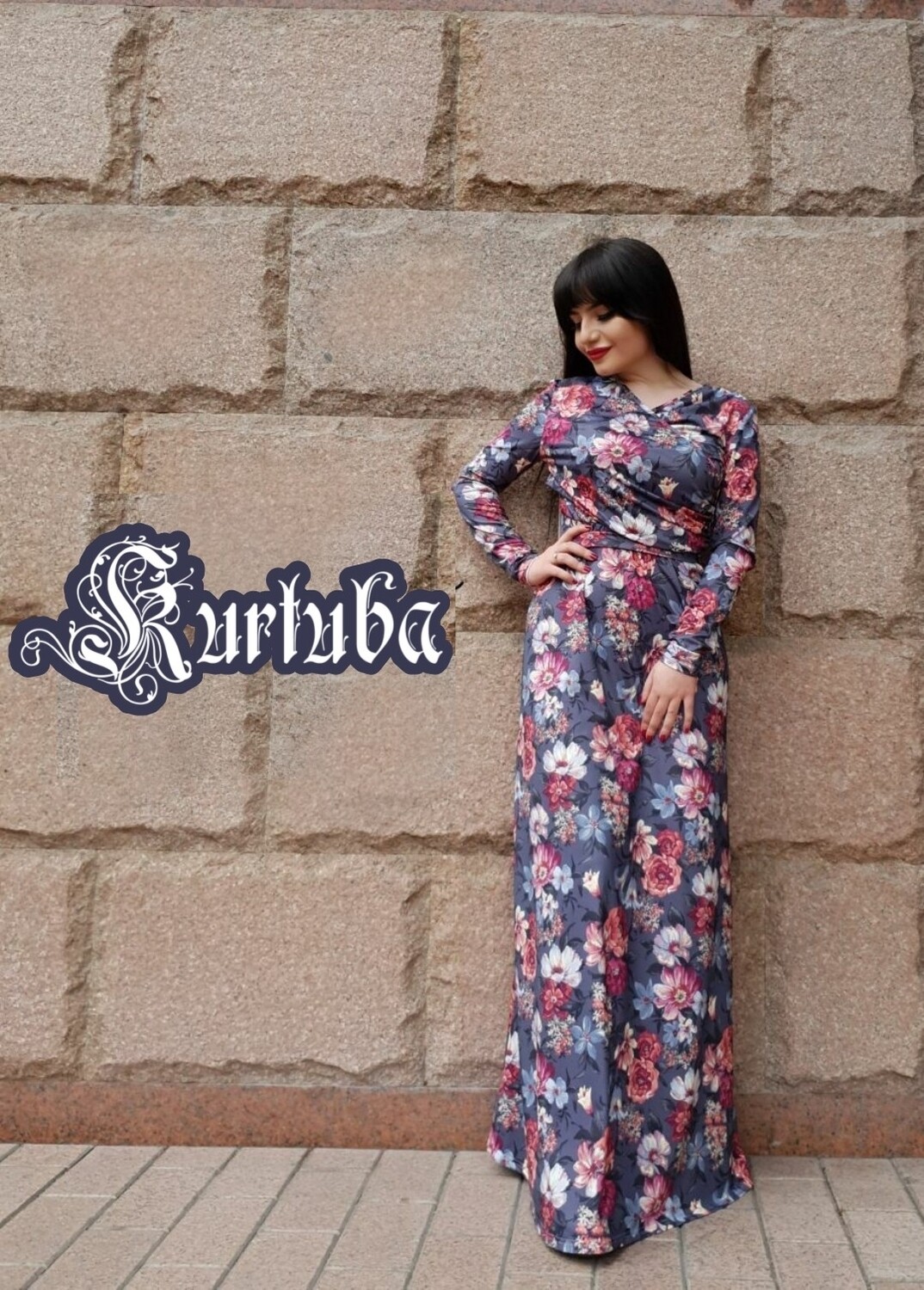 Guzel Dress Grey With Flowers