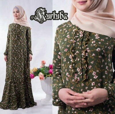 Abaya Green Khaki Dress Floral Setif (Italian crepe chiffon)