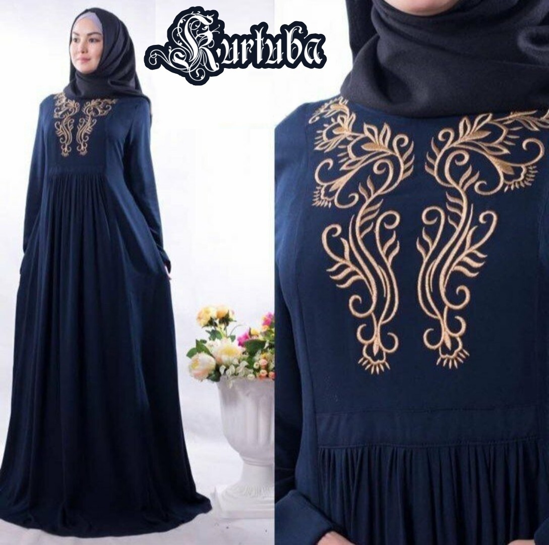 Abaya Black Dress Golden Embroidery Maldiva