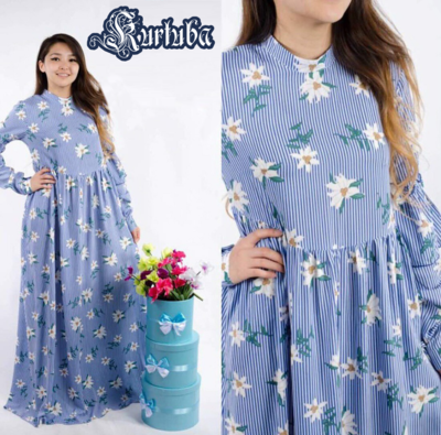 Dress Blue With Flowers Margaret