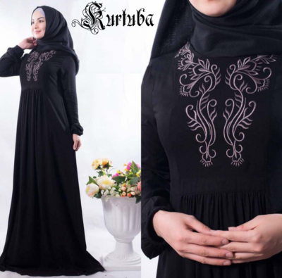 Abaya Black Dress Silver Embroidery Maldiva