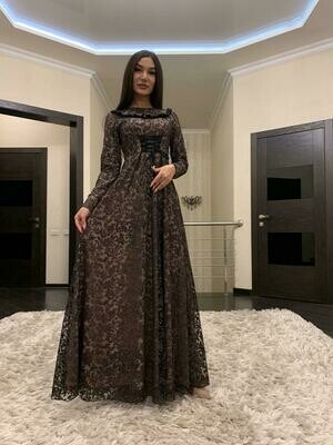 Dress Brown With Gold Flowers Andrea