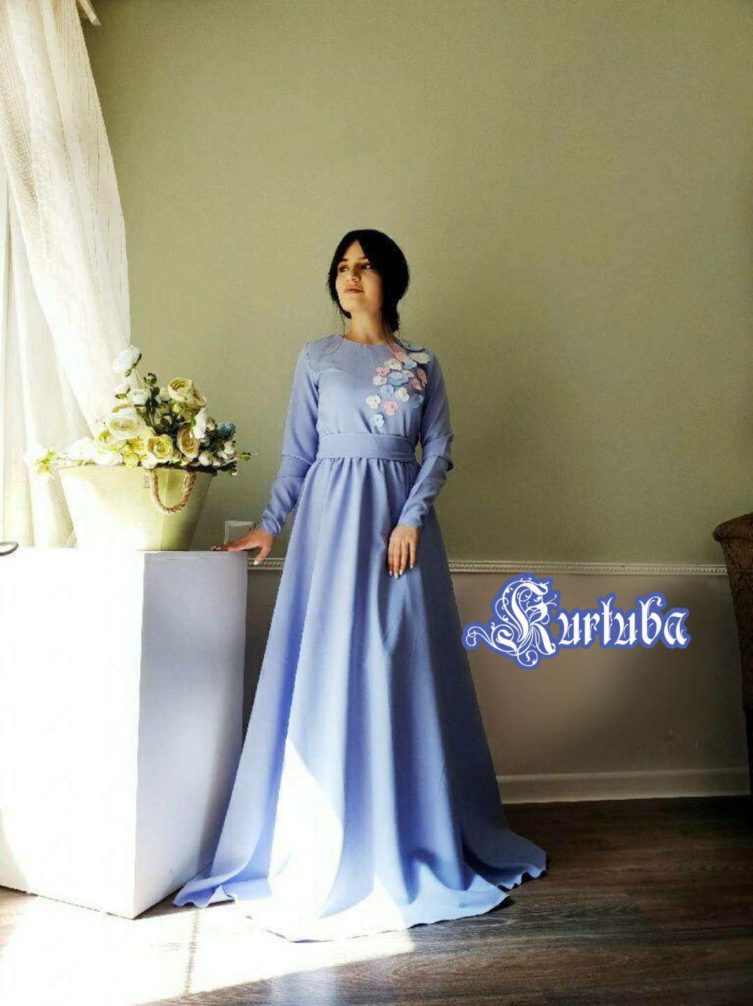 Camelia Dress Blue With Flowers
