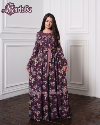 Dress Burgundy Brown With Flowers Brigitta