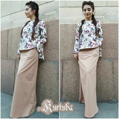 Blouse Gloria Denim White With Flowers