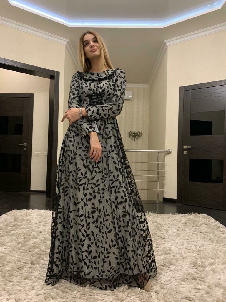 Dress Silver With Black Leaves Clara