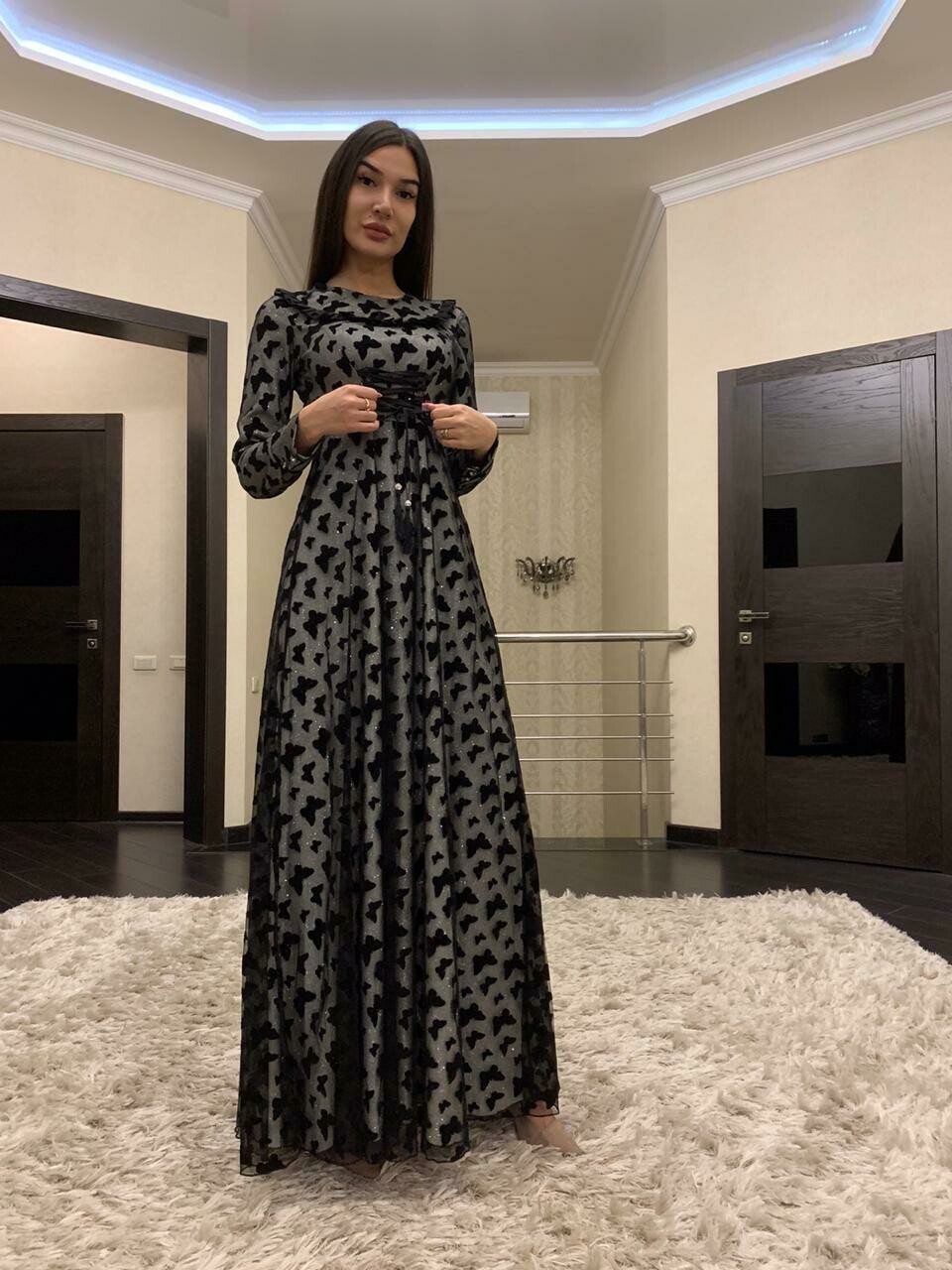 Dress Silver With Black Butterflys