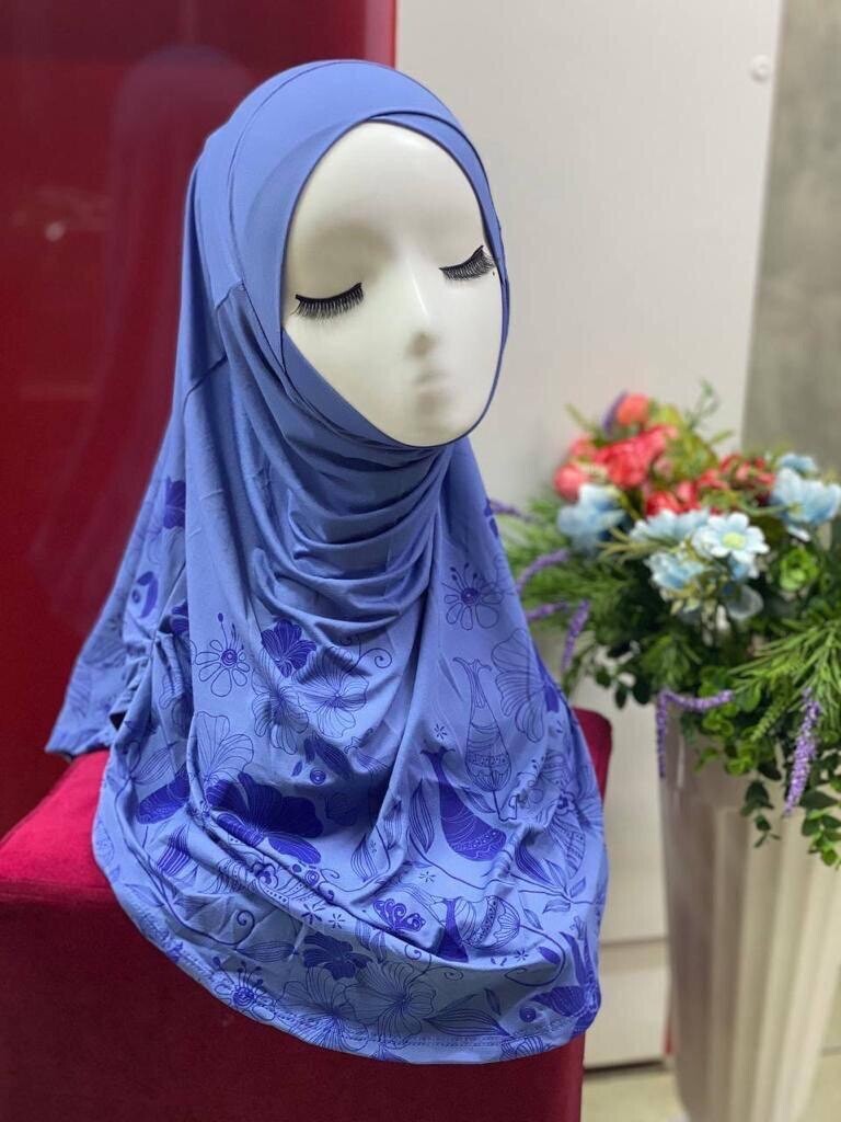 Instant Hijab Ready to Wea - Blue Floral Print - Sumaya Collection