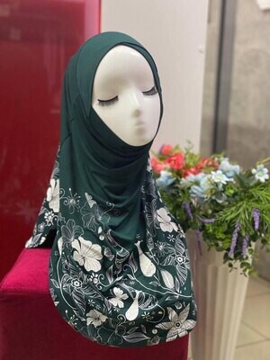 Instant Hijab Ready to Wear - Green Emerald Floral Print - Sumaya Collection