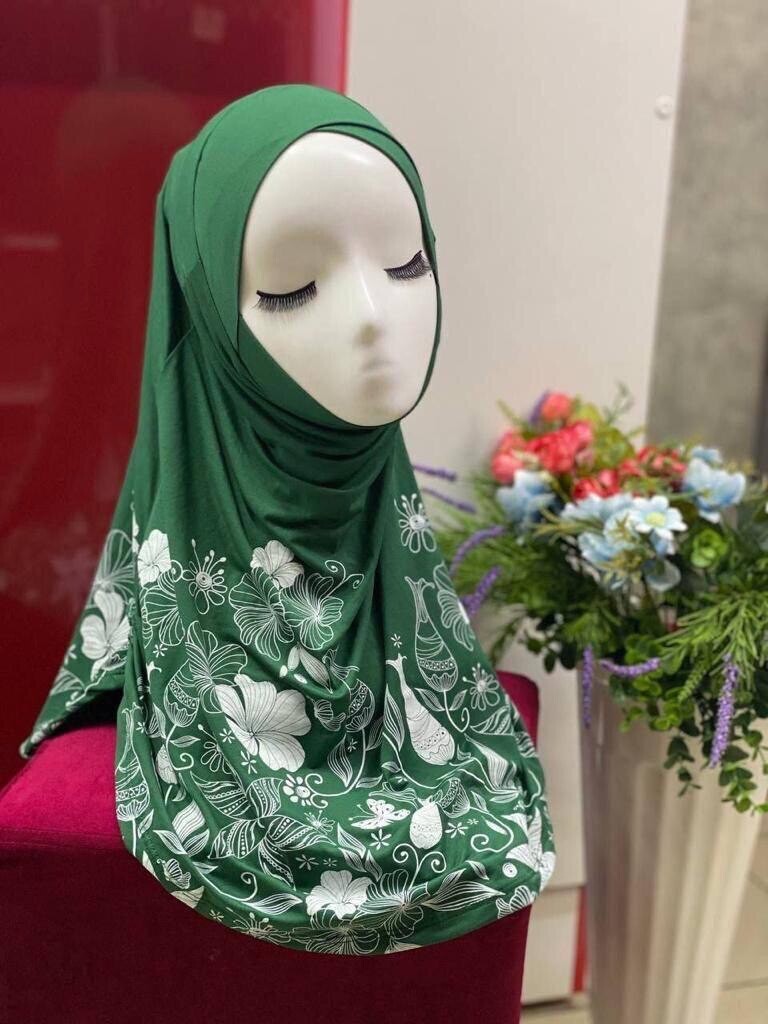 Instant Hijab Ready to Wear - Green Floral Print - Sumaya  Collection