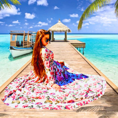 Juliette White Linen Dress With Orange Flowers For Girls 10-16 years