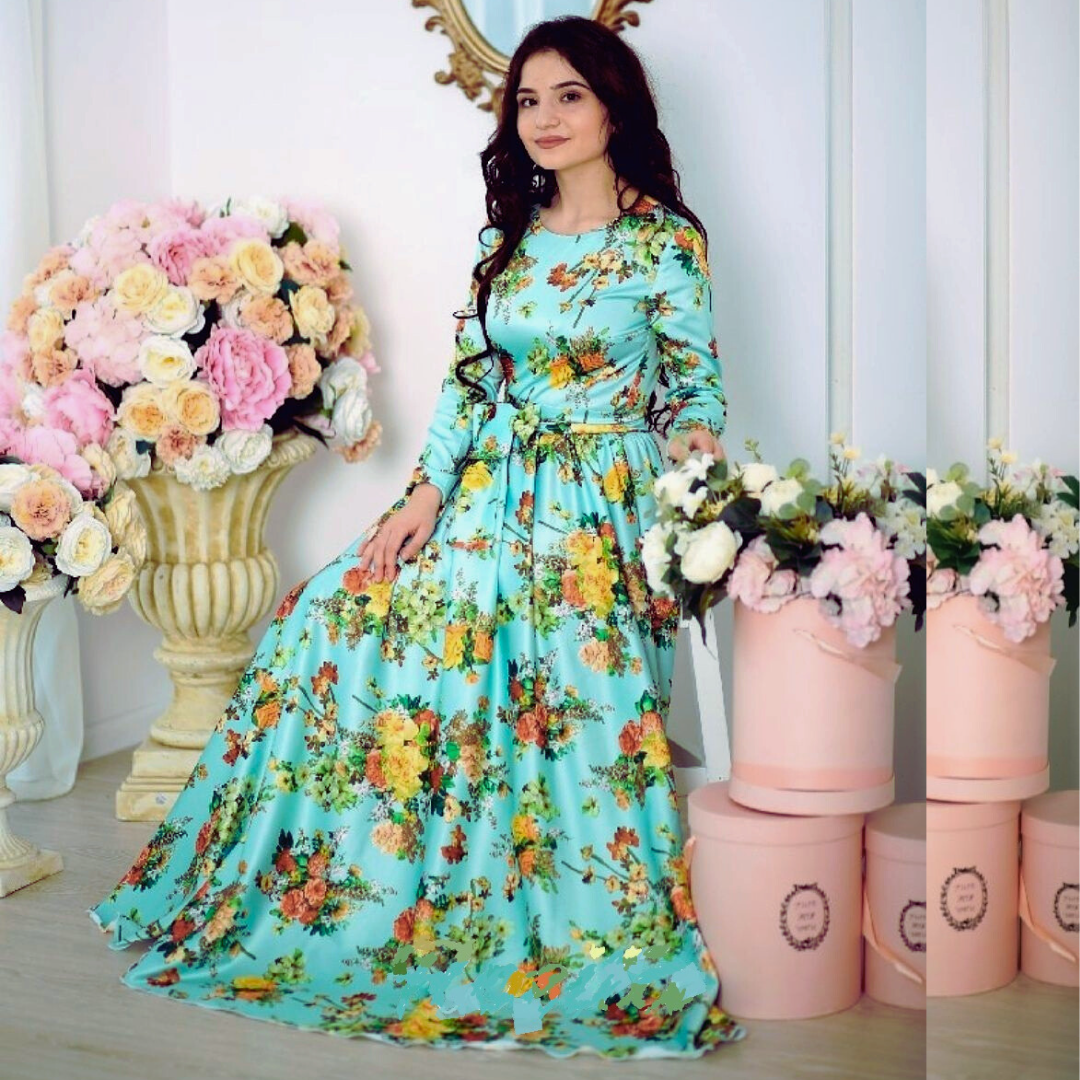 Juliette Green Dress With Flowers For Girls 10 - 16 years