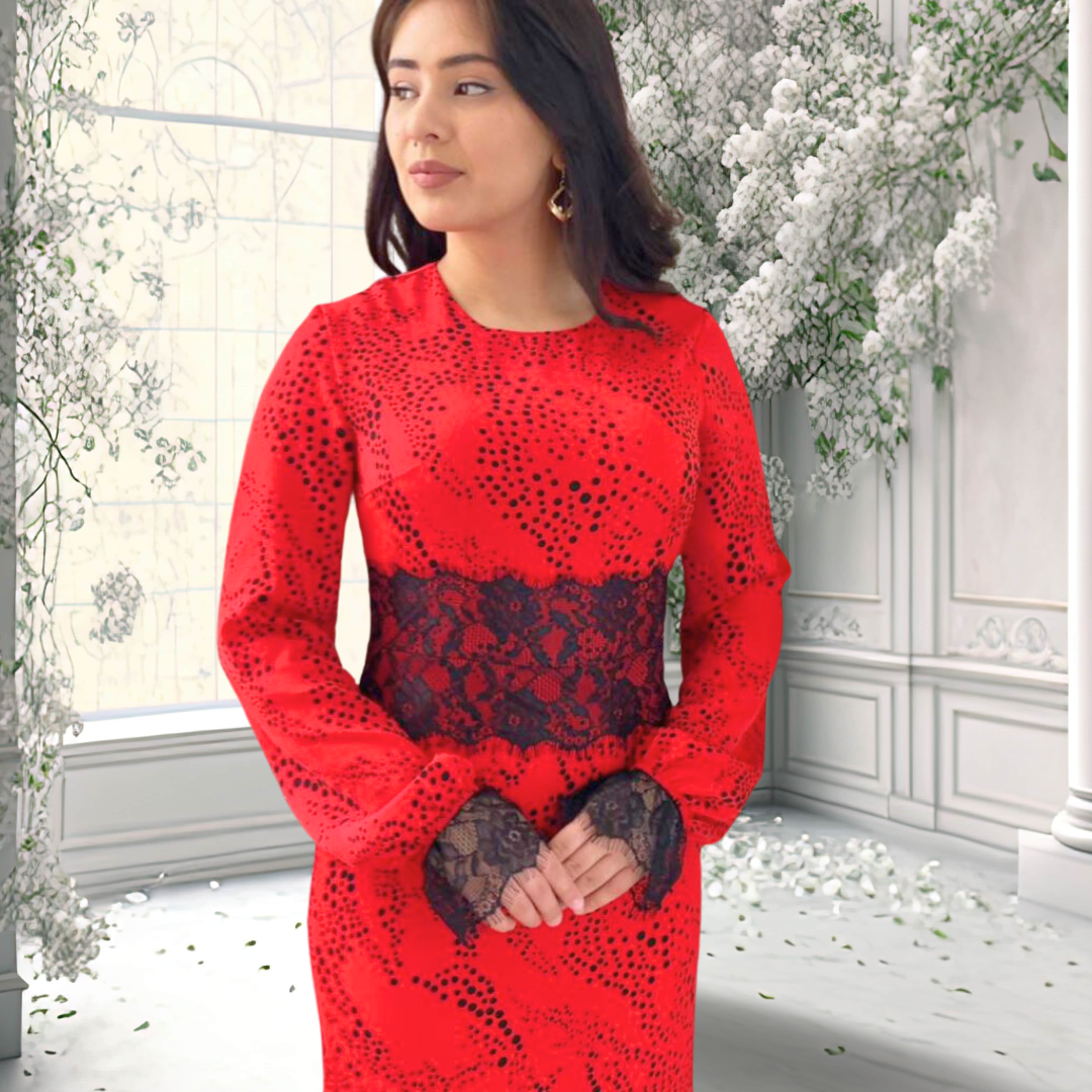 Sabina Dress Red With Lace