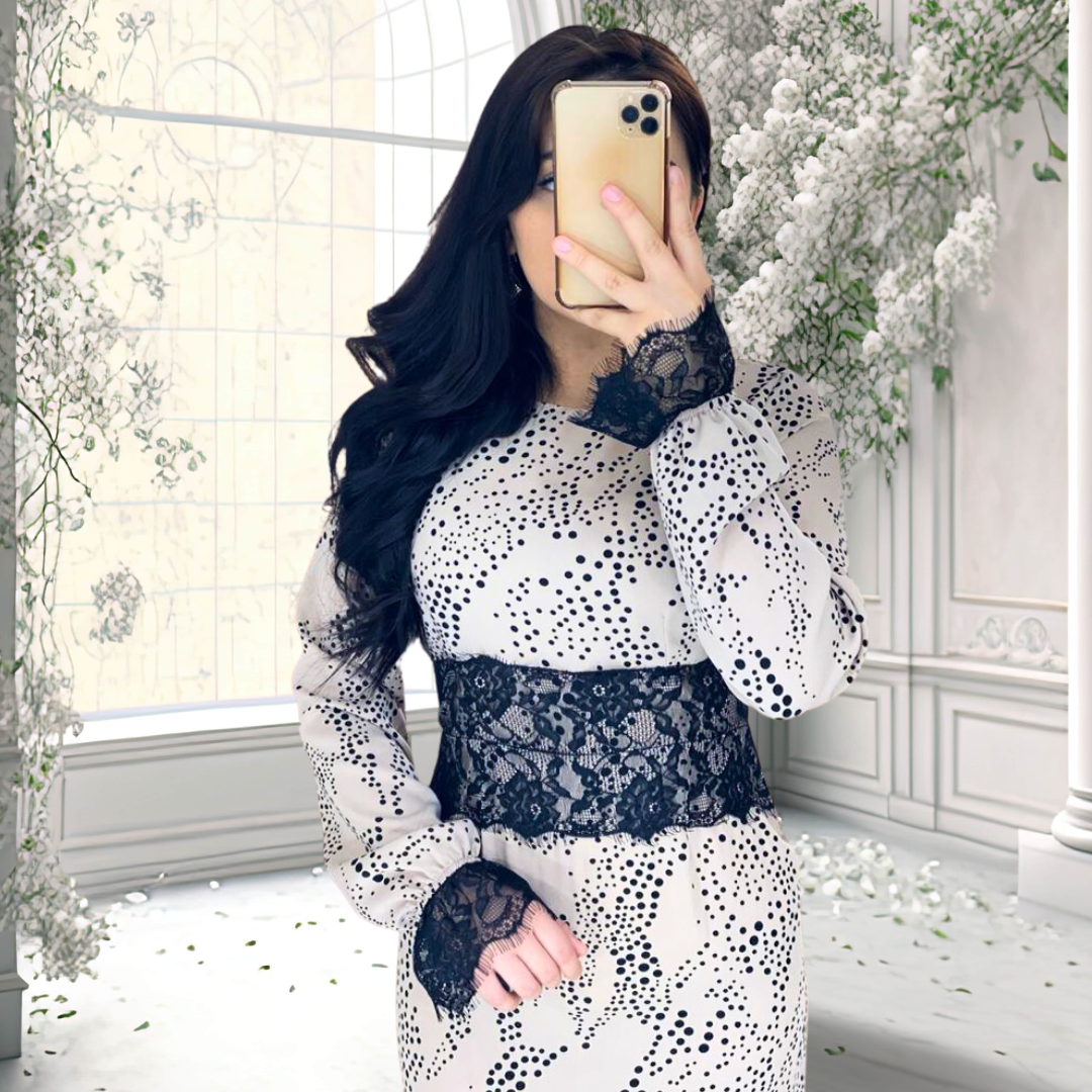 Sabina Dress Beige With Lace