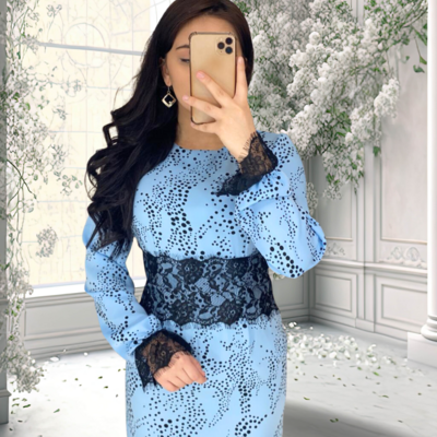 Sabina Dress Blue With Lace