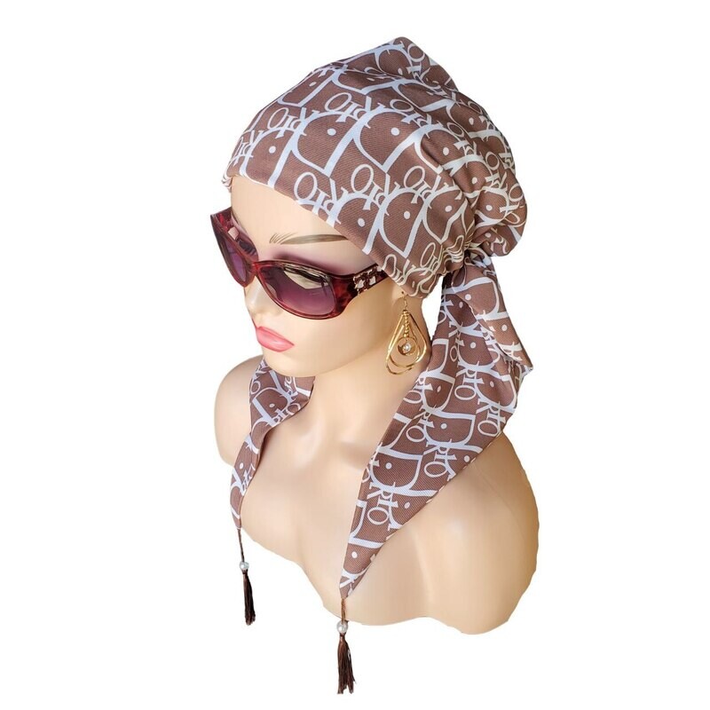 Head Scarf Brown crepe with beads