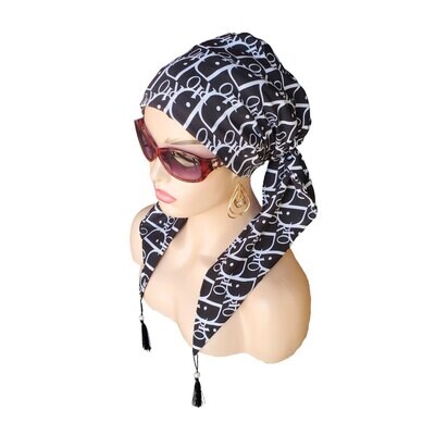 Head Scarf Black crepe with beads