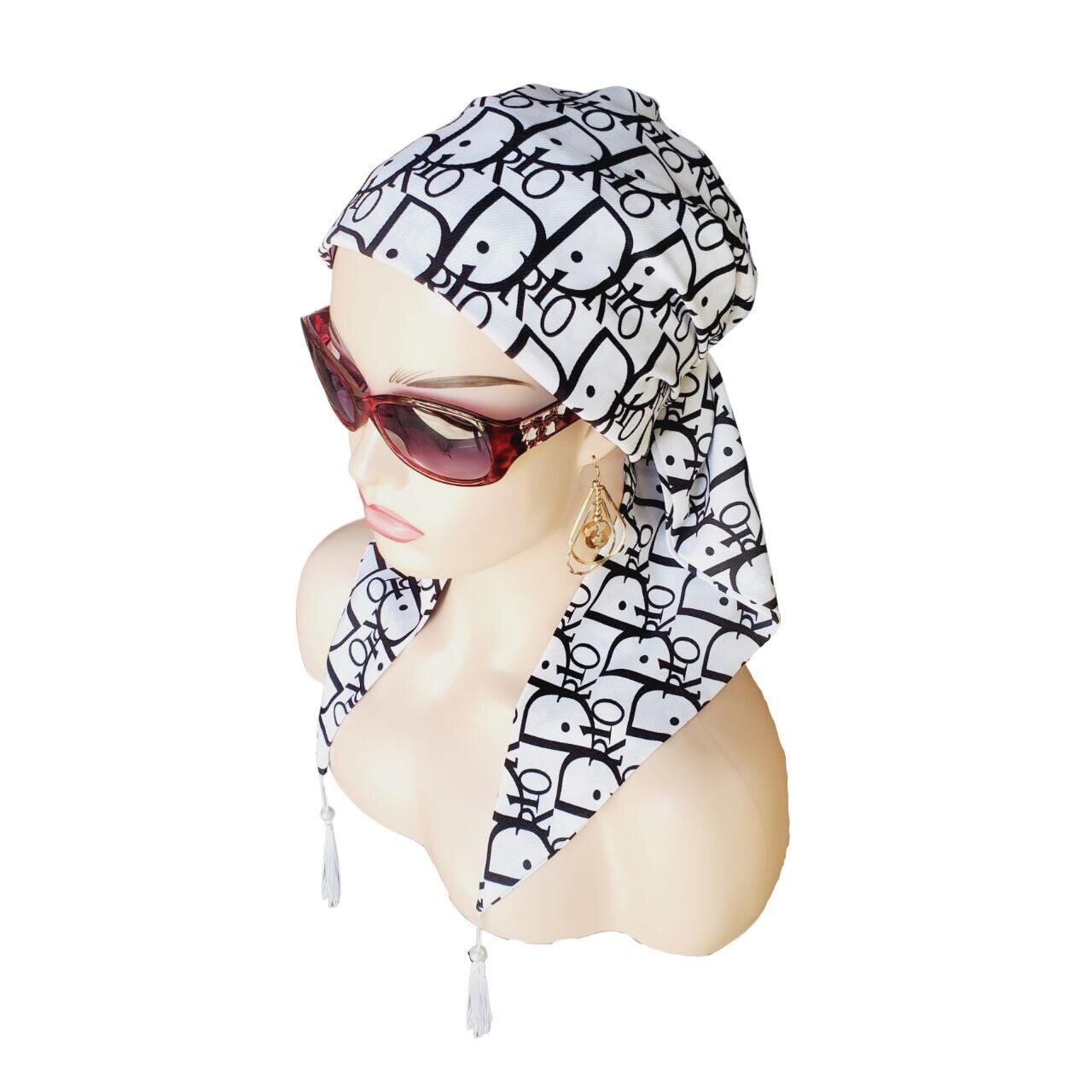 Head Scarf White crepe with beads