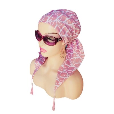 Head Scarf Pink crepe with beads