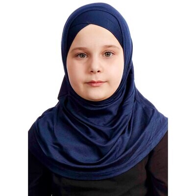 Hijab For Girls - Cross - Premium Jersey - Navy Blue