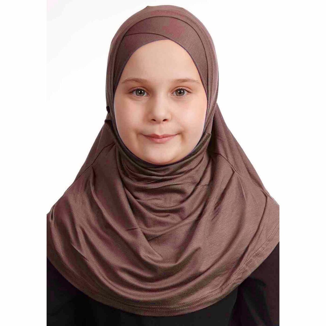 Hijab For Girls - Cross - Premium Jersey - Brown