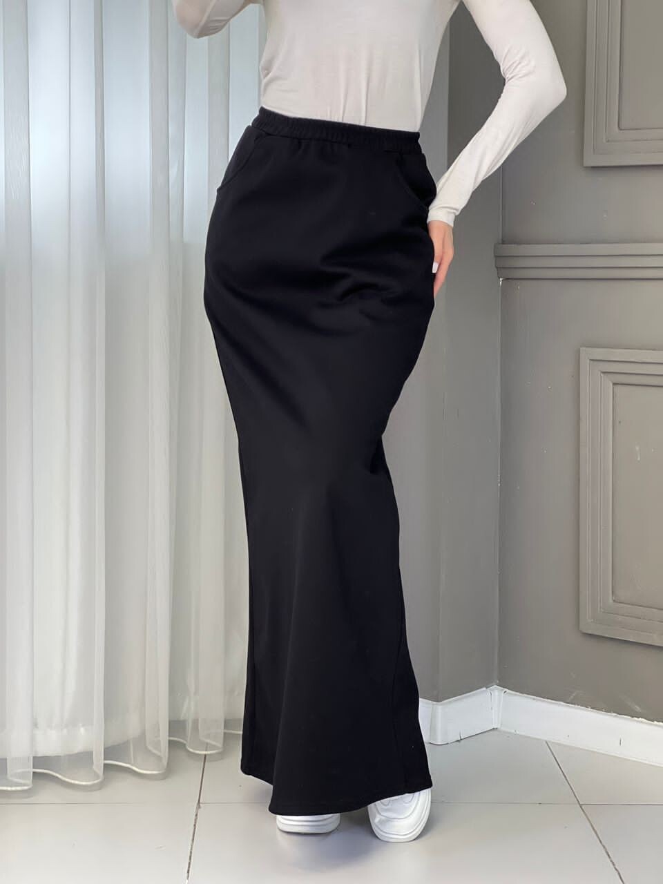 Skirt Black Jersey  With Pockets
