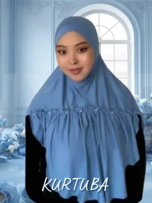 Hijab instantané avec perles - Bleu - Collection Leila