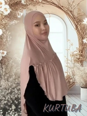 Hijab instantané avec perles - Beige - Collection Leila