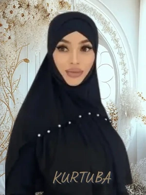 Hijab instantané avec perles - Noir - Collection Leila