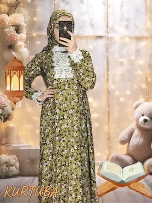Abaya With Scarf Khaki Floral Print Rano Abaya With Scarf Khaki Floral Print Rano