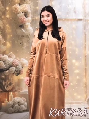 Hoodie Dress Maxi  - Velvet - Gold Color - Collection Jamila
