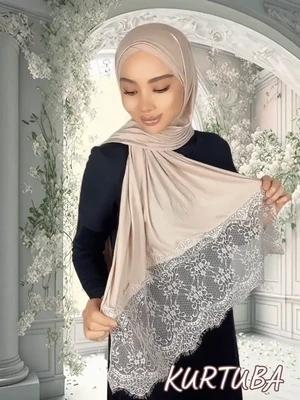 Instant Hijab - Pink Powder - Cross With Lace - Havva Collection