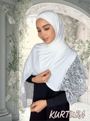 Instant Hijab - White - Cross With Lace - Havva Collection