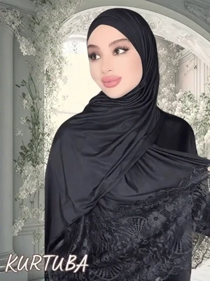 Instant Hijab - Black - Straight With Lace - Havva Collection