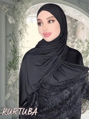 Instant Hijab - Black - Cross With Lace - Havva Collection